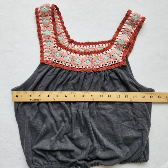 Lucky Brand Crochet Bubble Tee Sleeveless Top Boho Hippie Prairie Cute Small - Picture 7 of 8